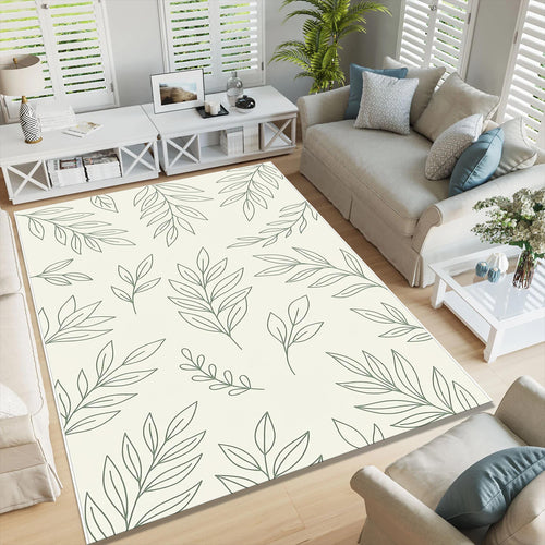 Botanical Line Art Area Rug, Sage Green Minimal Printed Rug, Boho