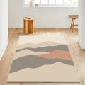 Abstract Neutral Wave Area Rug, Modern Printed Rug in Beige &