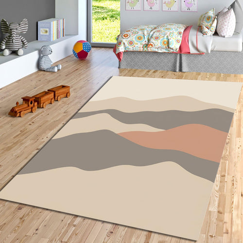 Abstract Neutral Wave Area Rug, Modern Printed Rug in Beige &