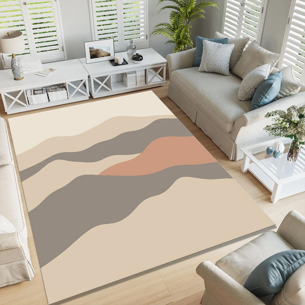 Abstract Neutral Wave Area Rug, Modern Printed Rug in Beige &