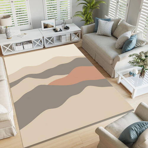 Abstract Neutral Wave Area Rug, Modern Printed Rug in Beige &