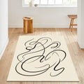 Abstract Line Art Area Rug, Minimal Modern Printed Rug in Neutral