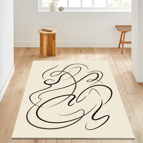 Abstract Line Art Area Rug, Minimal Modern Printed Rug in Neutral