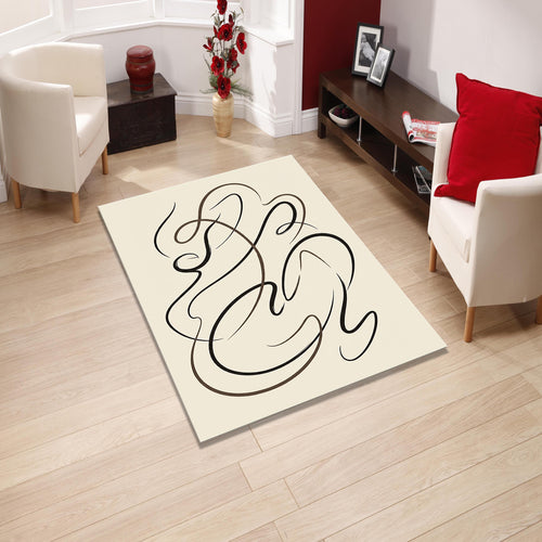 Abstract Line Art Area Rug, Minimal Modern Printed Rug in Neutral