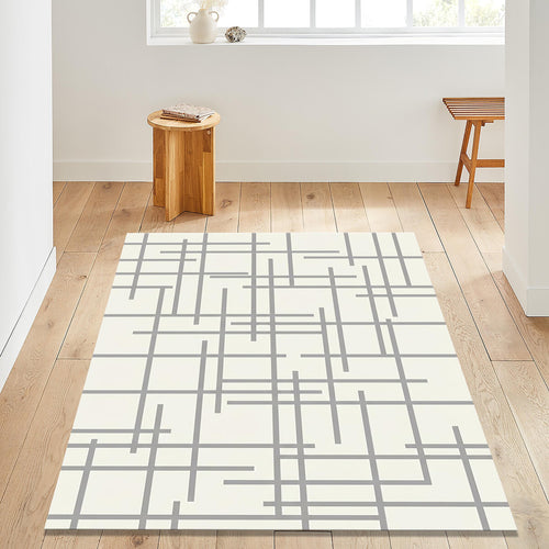 Geometric Line Pattern Area Rug, Modern Neutral Printed Rug, Mid