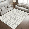 Geometric Line Pattern Area Rug, Modern Neutral Printed Rug, Mid