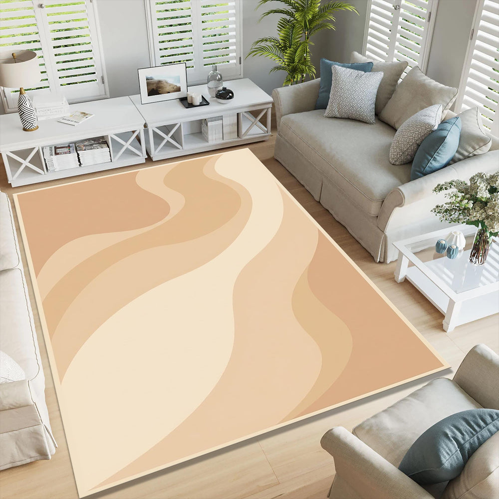 Abstract Wavy Neutral Area Rug, Modern Boho Printed Rug, Minimal