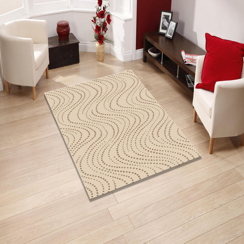 Abstract Dotted Wave Rug, Neutral Minimal Printed Area Rug