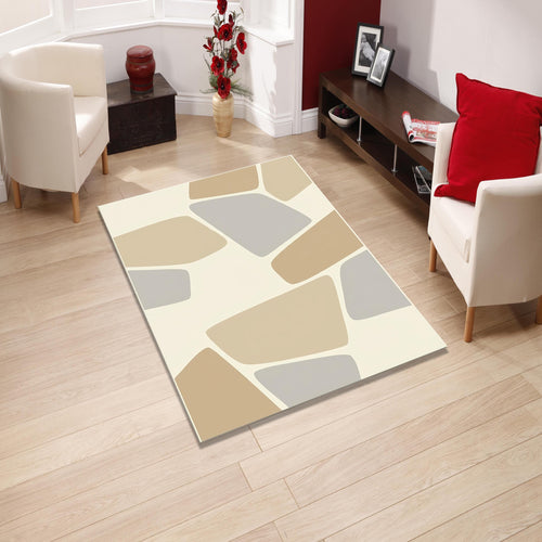 Abstract Geometric Rug, Neutral Modern Printed Area Rug, Organic
