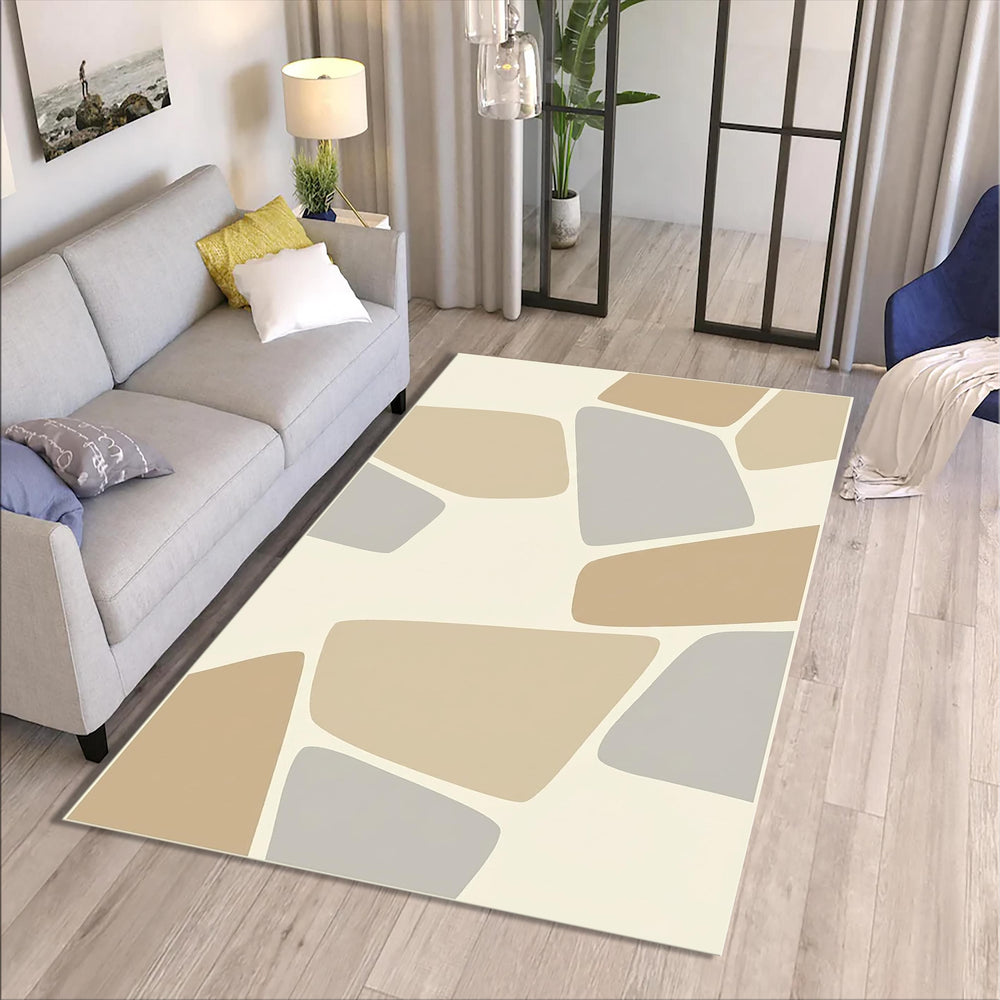 Abstract Geometric Rug, Neutral Modern Printed Area Rug, Organic