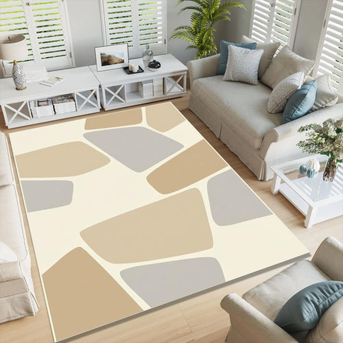 Abstract Geometric Rug, Neutral Modern Printed Area Rug, Organic