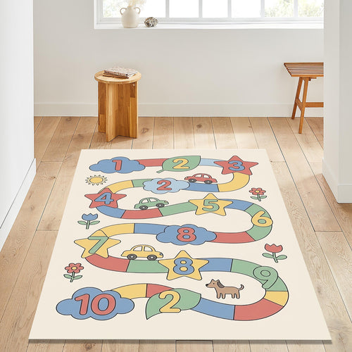 Kids Counting Rug, Educational Playroom Area Rug, Washable Non