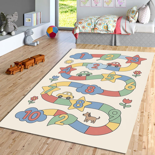 Kids Counting Rug, Educational Playroom Area Rug, Washable Non