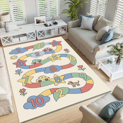Kids Counting Rug, Educational Playroom Area Rug, Washable Non