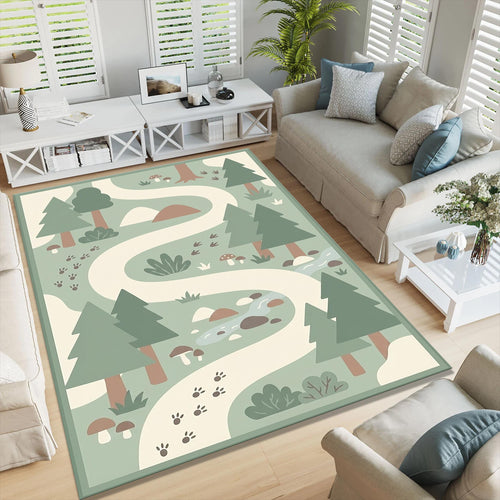 Adventure Forest Kids Rug, Nature Playroom Rug, Washable Nursery