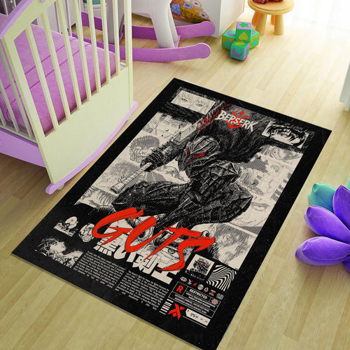 Berserk Guts Rug, Dark Anime Manga Art Area Rug, Red Black Gothic