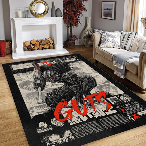 Berserk Guts Rug, Dark Anime Manga Art Area Rug, Red Black Gothic