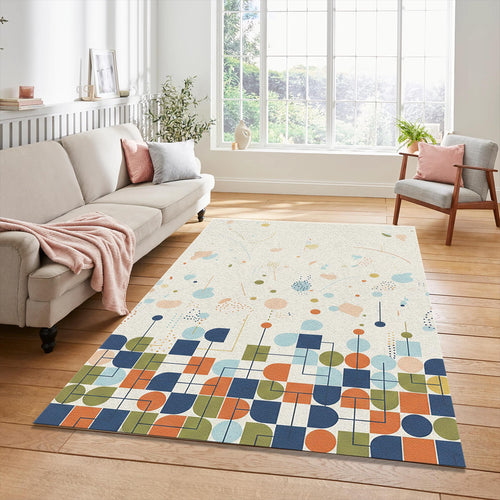 Modern Abstract Geometric Rug Mid Century Minimalist Decor