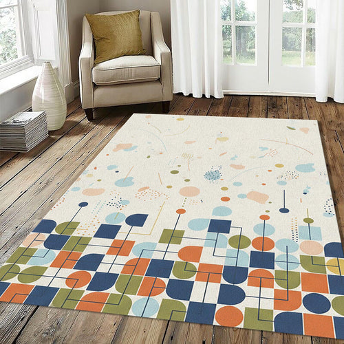 Modern Abstract Geometric Rug Mid Century Minimalist Decor