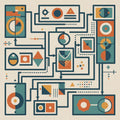 Geometric Rug Mid Century Modern Area Mat Retro Diagram Decor