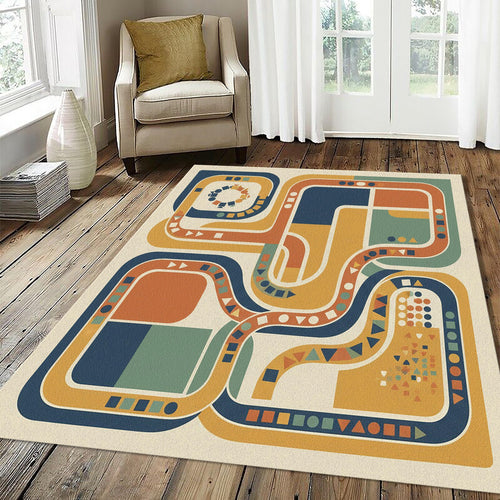 Modern Abstract Wavy Rug Mid Century Modern Area Mat Fluid Line