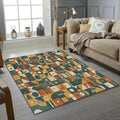 Geometric Patchwork Rug Mid Century Modern Area Mat Retro Teal