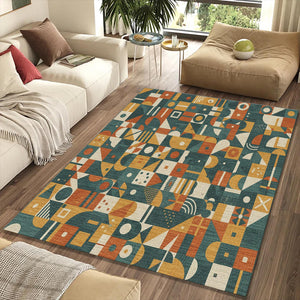 Geometric Patchwork Rug Mid Century Modern Area Mat Retro Teal