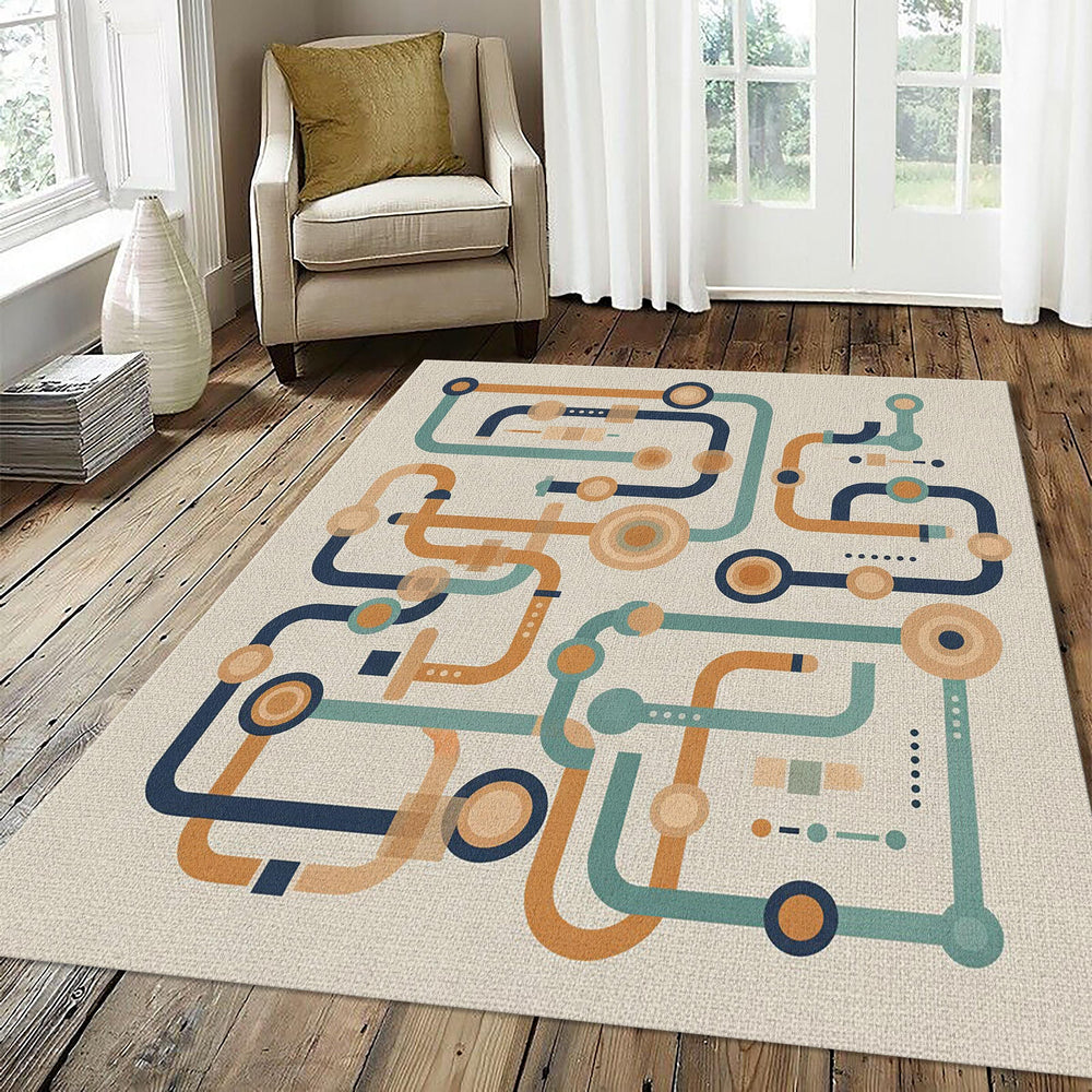 Mid Century Modern Circuit Rug Bauhaus Geometric Area Mat Retro