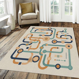 Mid Century Modern Circuit Rug Bauhaus Geometric Area Mat Retro