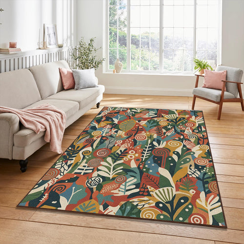 Maximalist Botanical Rug Abstract Leaves Area Mat Modern Boho