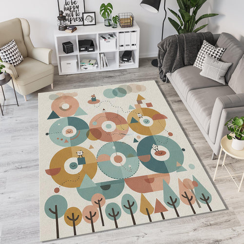 Pastel Kids Play Rug Interactive Educational Nursery Mat Cute