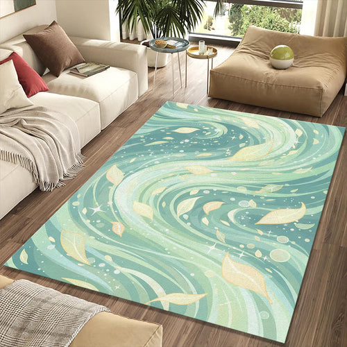 Pastel Green Leaves Rug Aesthetic Nature Area Mat Dreamy Wind