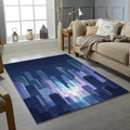 Modern Night City Rug Minimalist Cyberpunk Area Mat Blue Indigo