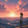 Anime Sunset Cityscape Rug Dreamy Landscape Area Mat Aesthetic