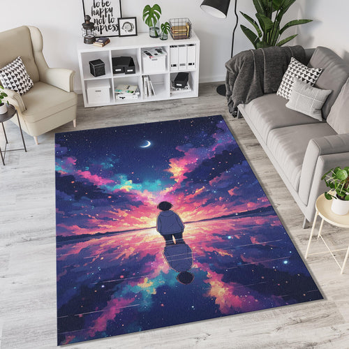 Anime Starry Night Rug Celestial Water Reflection Area Mat Dreamy