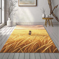 Anime Golden Field Rug Aesthetic Sunset Wheat Landscape Area Mat