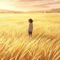 Anime Golden Field Rug Aesthetic Sunset Wheat Landscape Area Mat