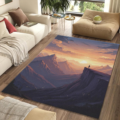 Anime Mountain Sunset Rug Epic Landscape Area Mat Aesthetic