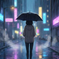 Rainy City Anime Rug Neon Aesthetic Street Area Mat Lo-fi Night