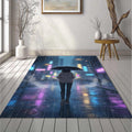 Rainy City Anime Rug Neon Aesthetic Street Area Mat Lo-fi Night