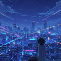 Anime Cyberpunk City View Rug Futuristic Neon Night Area Mat Lofi