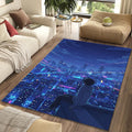 Anime Cyberpunk City View Rug Futuristic Neon Night Area Mat Lofi