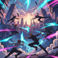 Epic Action Anime Rug Futuristic Cyber City Area Mat Neon Blue
