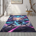 Epic Action Anime Rug Futuristic Cyber City Area Mat Neon Blue