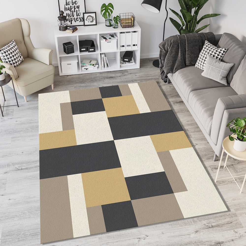 Modern Geometric Block Rug Bauhaus Minimalist Area Mat Mustard