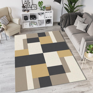 Modern Geometric Block Rug Bauhaus Minimalist Area Mat Mustard