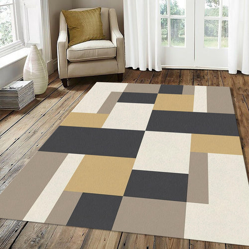Modern Geometric Block Rug Bauhaus Minimalist Area Mat Mustard