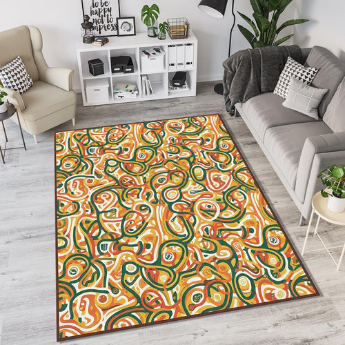 Modern Abstract Kitchen Rug Colorful Foodie Area Mat Orange and