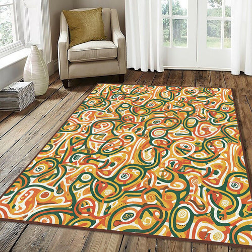 Modern Abstract Kitchen Rug Colorful Foodie Area Mat Orange and