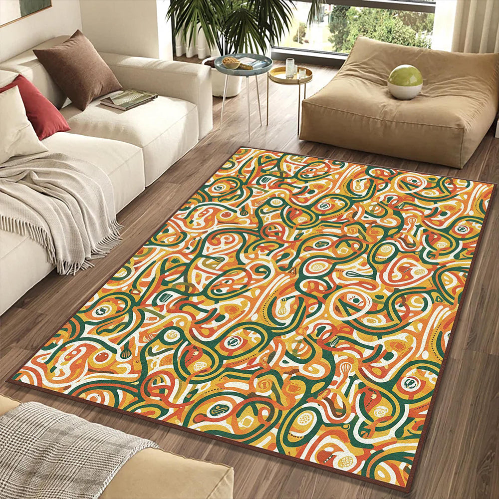 Modern Abstract Kitchen Rug Colorful Foodie Area Mat Orange and